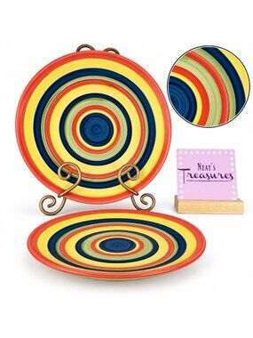 Tabletops MUTILCOLOR SWIRL Blue HandPainted Stoneware Dinner & Salad Plate Set 2